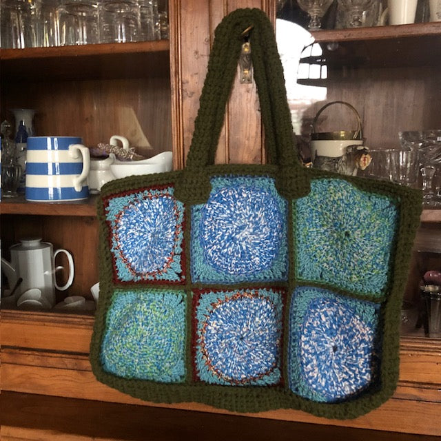 Green wool tote bag