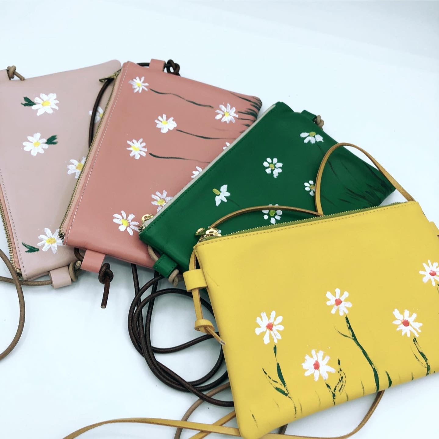 Green leather hand painted crossbody bag