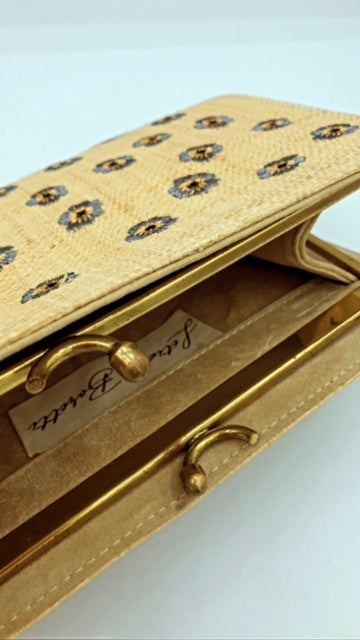 Pansies embroidered straw clutch