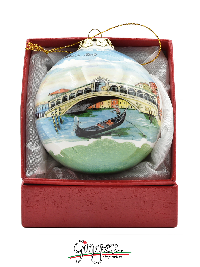 CHRISTMAS BALL Ceramic - Venice: Rialto Bridge and St. Mark's Square with Gondola