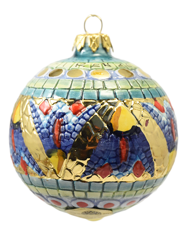 Green Big Christmas Porcelain Ball in Real Ceramics from Deruta - 80 mm