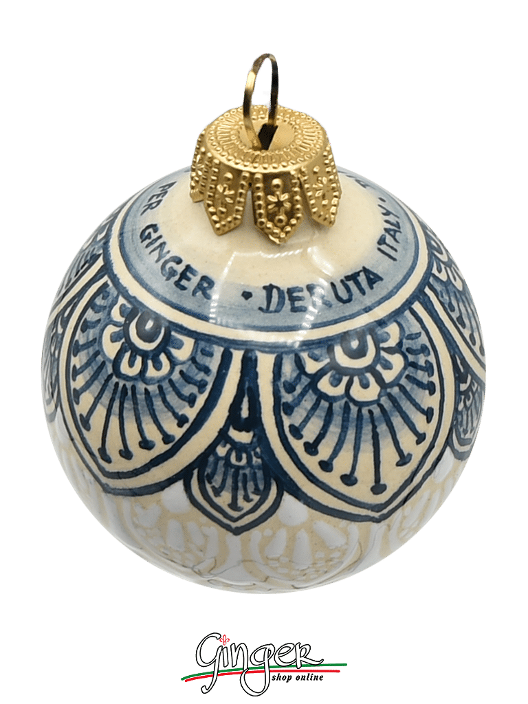 Deruta Ceramic Christmas Ball - BLUE LACE PEN - 40 mm