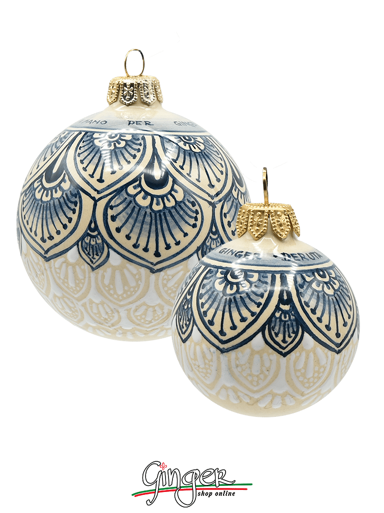 Deruta Ceramic Christmas Ball - BLUE LACE PEN - 80 mm