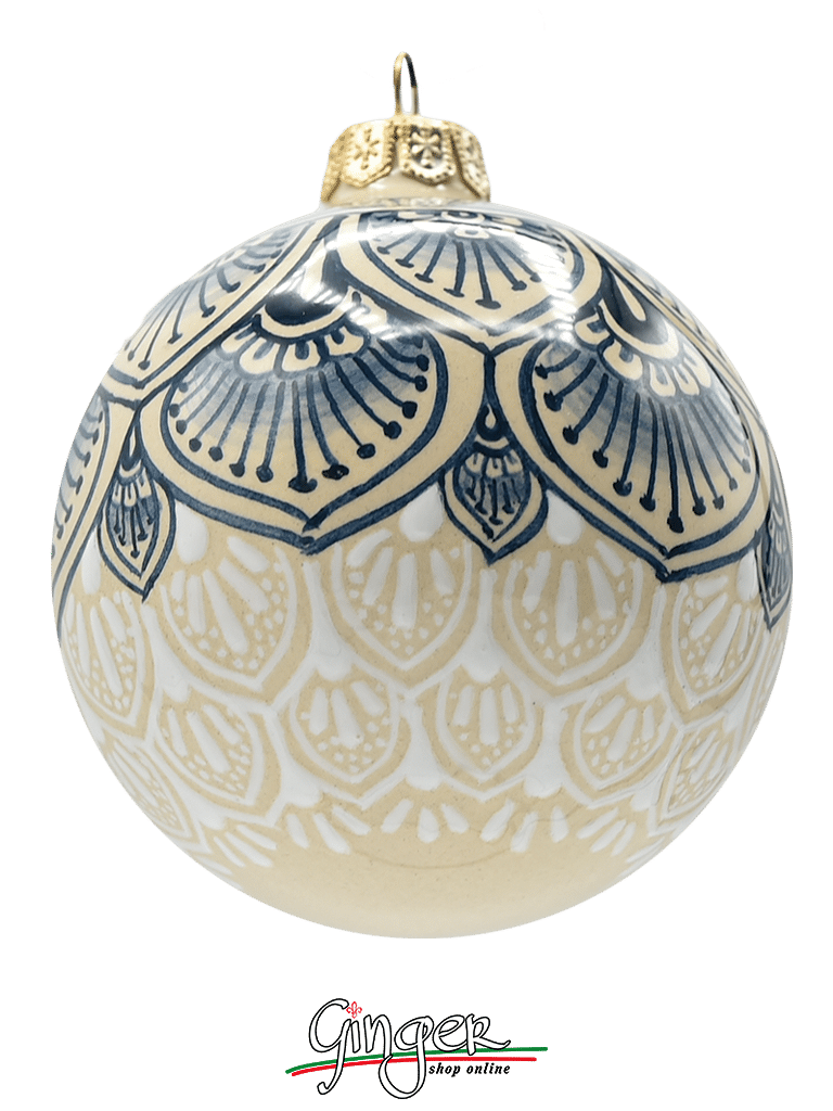 Deruta Ceramic Christmas Ball - BLUE LACE PEN - 80 mm