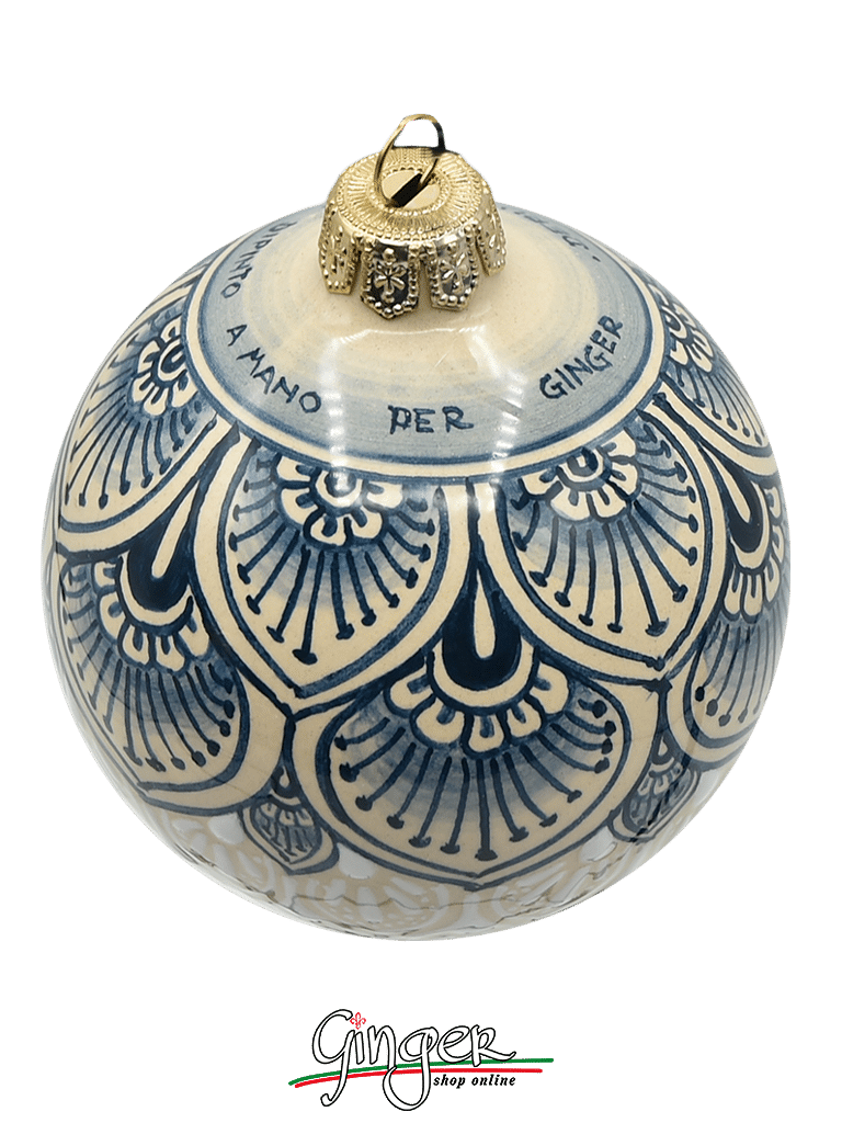 Deruta Ceramic Christmas Ball - BLUE LACE PEN - 80 mm