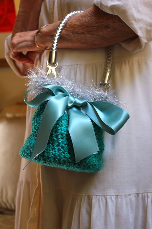 SILVER AND PETROL GREEN BUCKET BAG