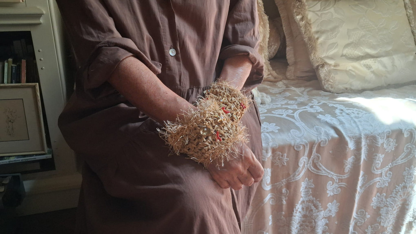 Beige Raffia Bracelet - One-of-a-Kind