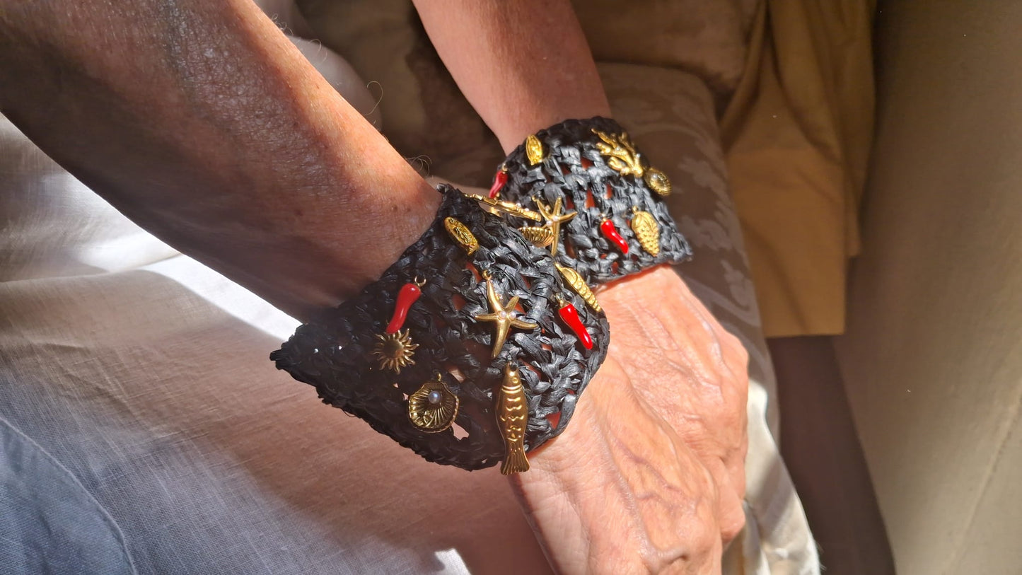 Black Raffia Bracelet - One-of-a-Kind