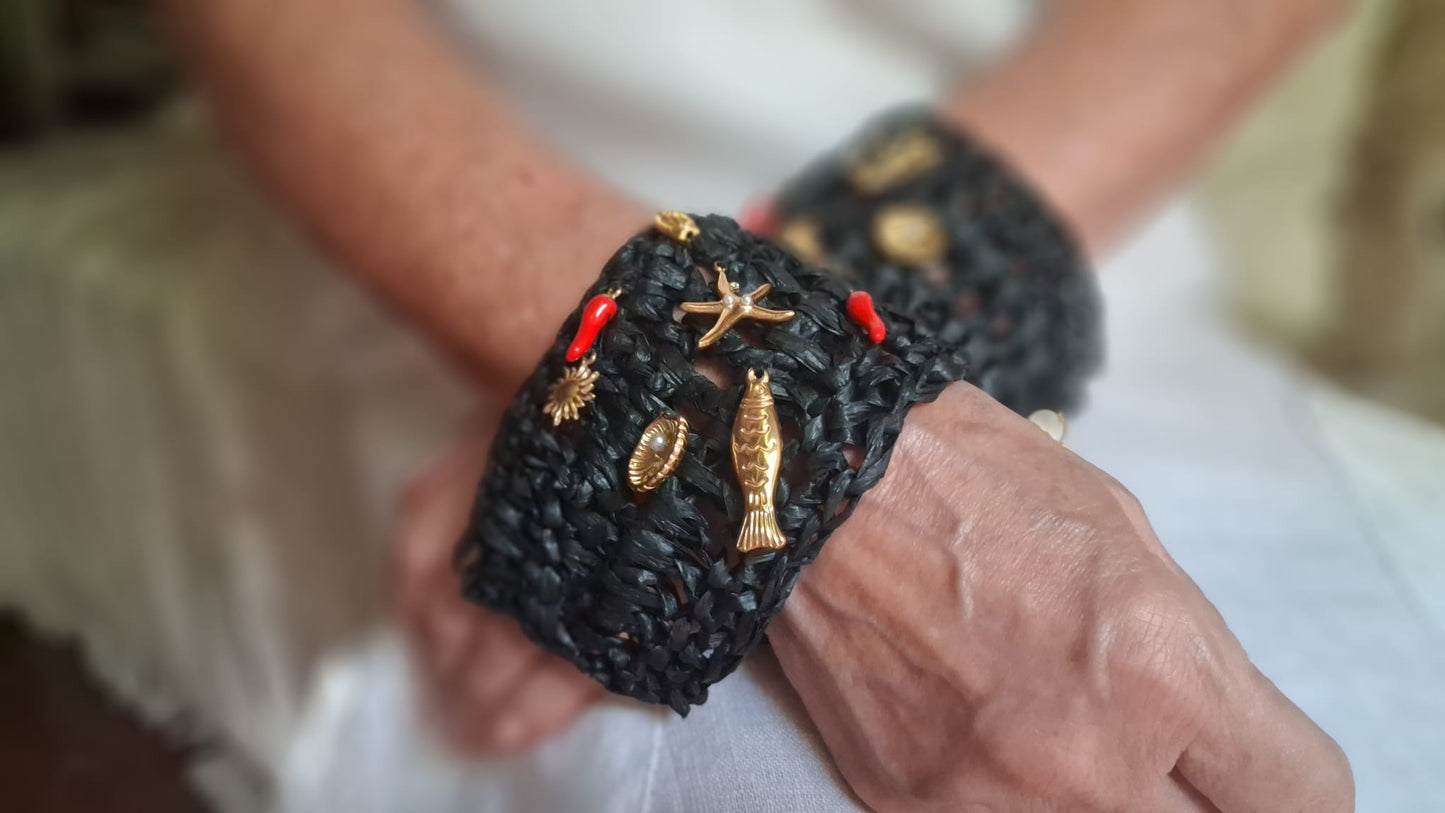 Black Raffia Bracelet - One-of-a-Kind