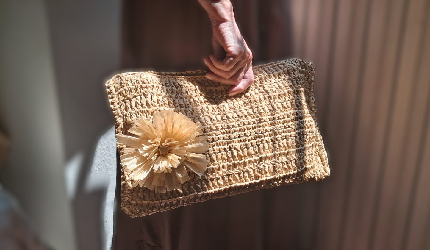 Beige Raffia Envelope Bag - One-of-a-Kind