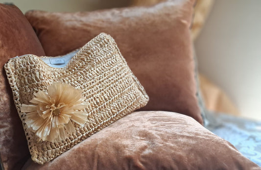 Beige Raffia Envelope Bag - One-of-a-Kind