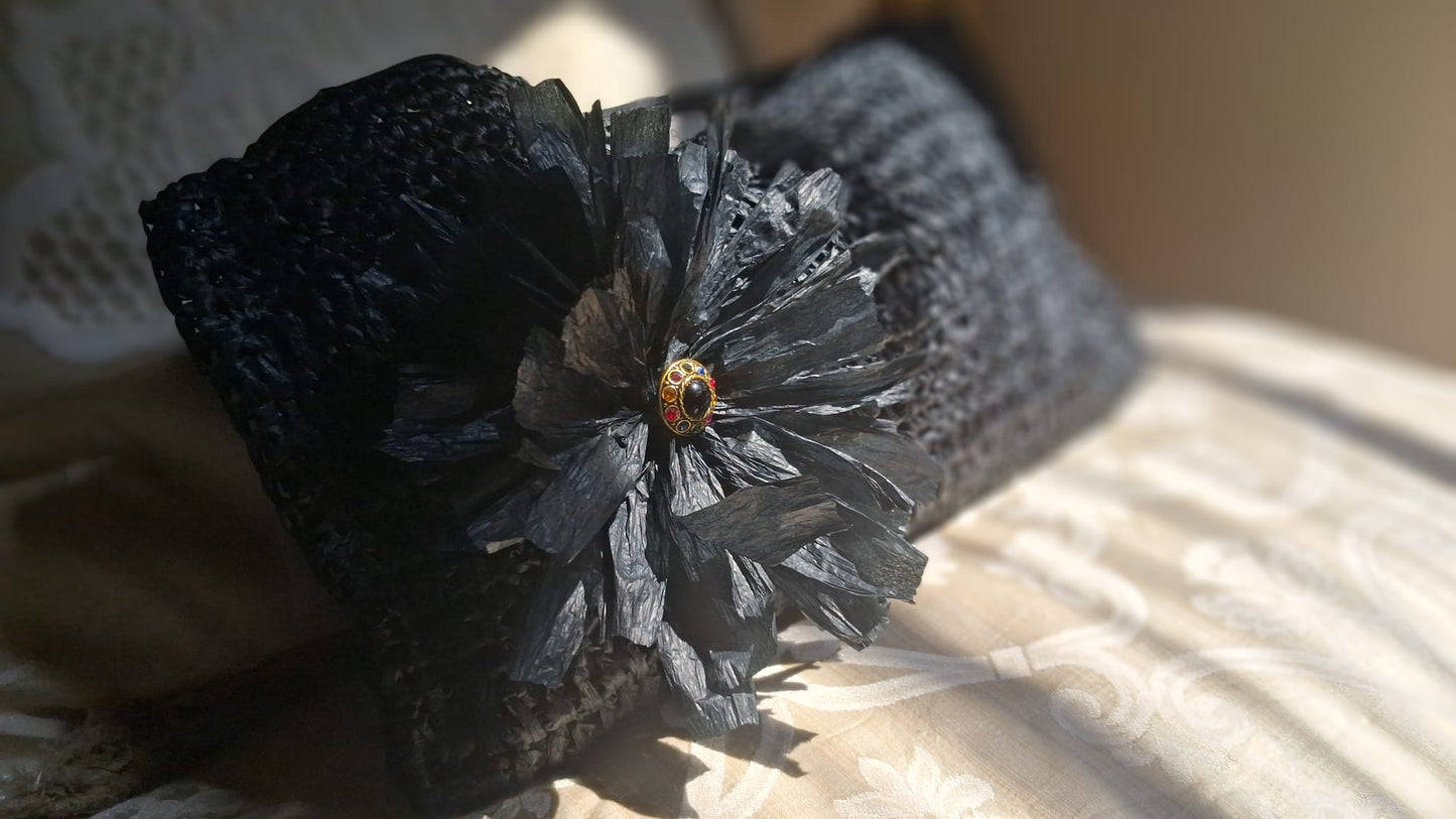 Black Raffia Envelope Bag - One-of-a-Kind