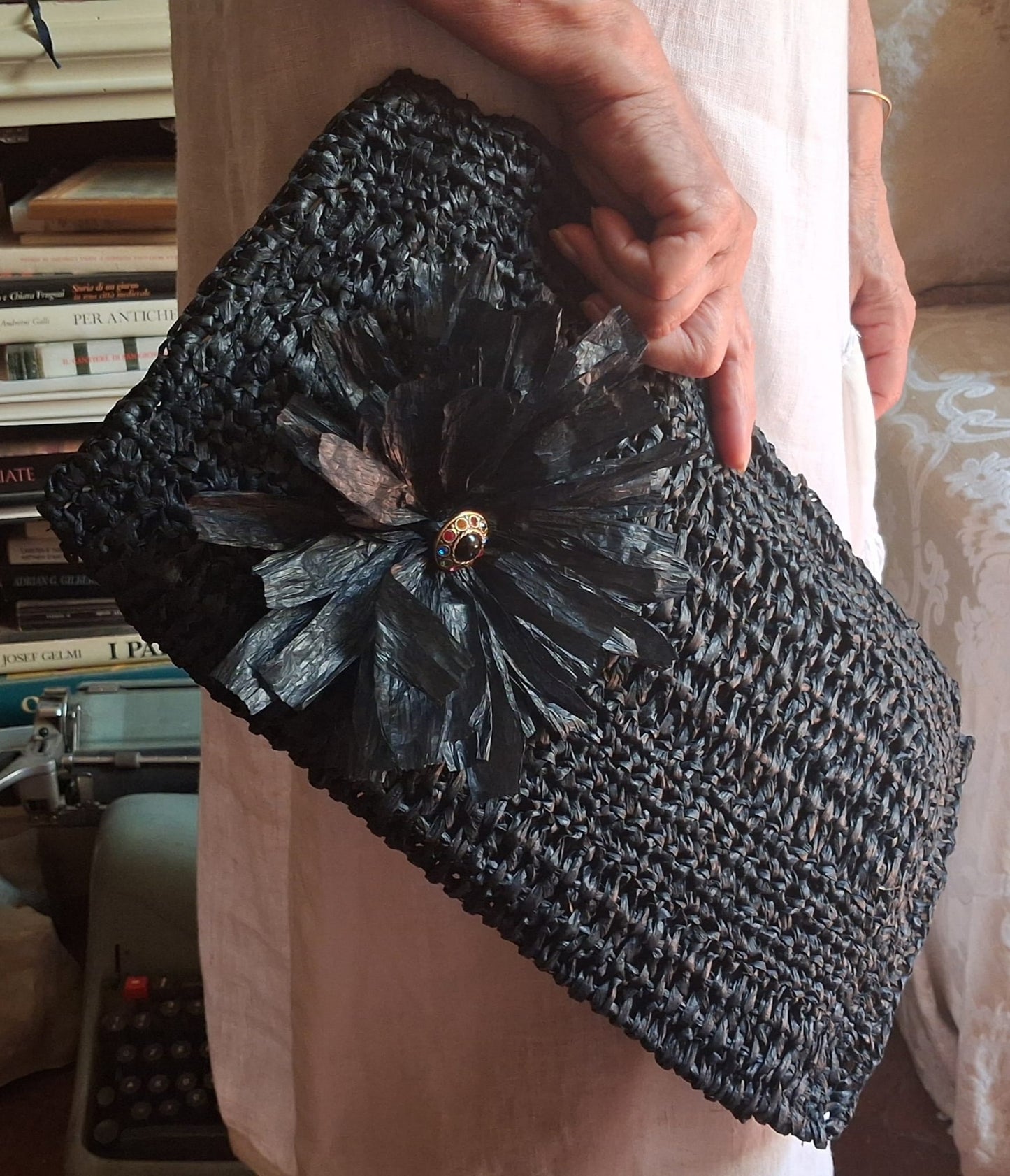Black Raffia Envelope Bag - One-of-a-Kind