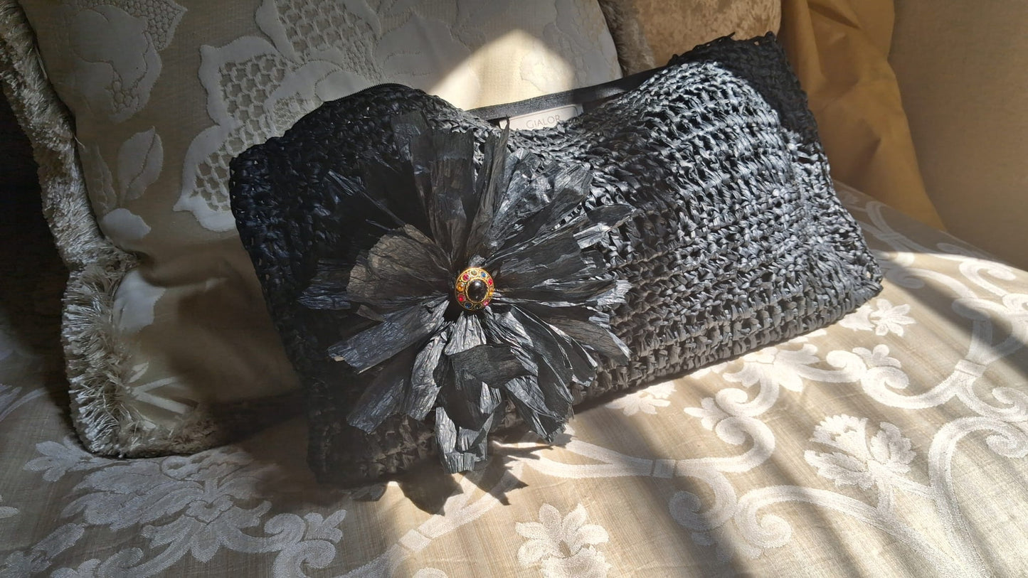 Black Raffia Envelope Bag - One-of-a-Kind
