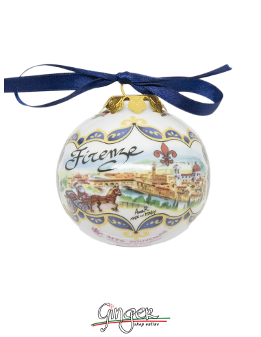 Christmas Ornaments: Frame blue - Florence Landscape and Ponte Vecchio - 3.14 in.