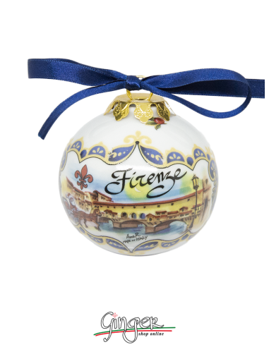 Christmas Ornaments: Frame blue - Florence Landscape and Ponte Vecchio - 3.14 in.