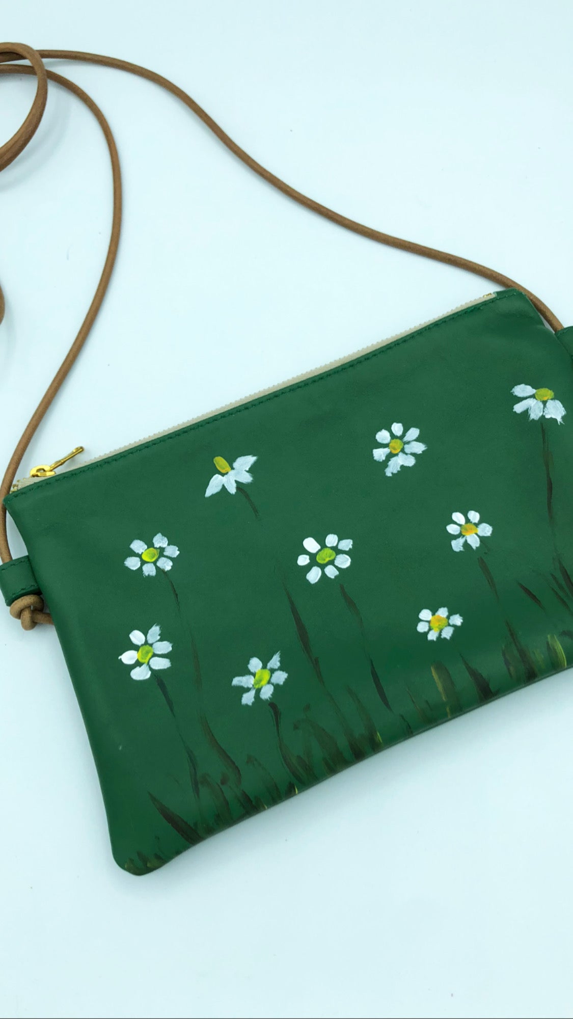 Green leather hand painted crossbody bag