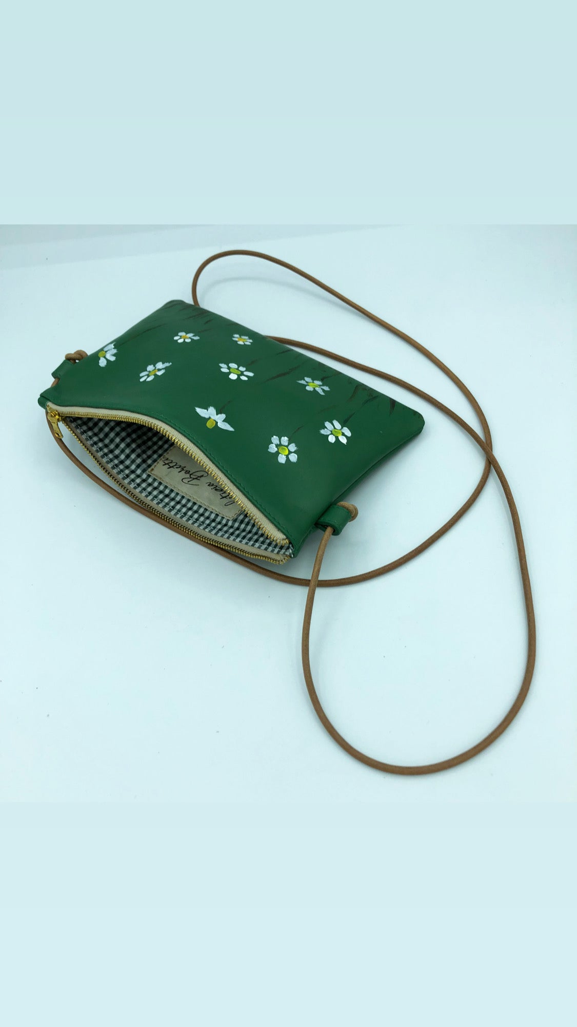 Green leather hand painted crossbody bag