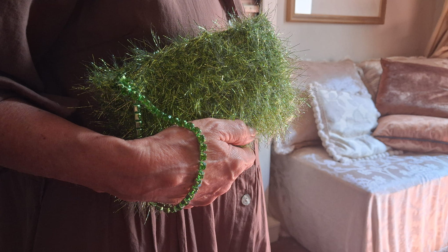 Mini Clutch with Green Rhinestone Handle - One-of-a-Kind