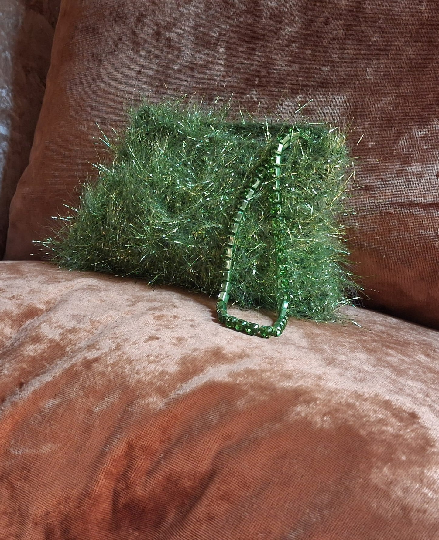 Mini Clutch with Green Rhinestone Handle - One-of-a-Kind