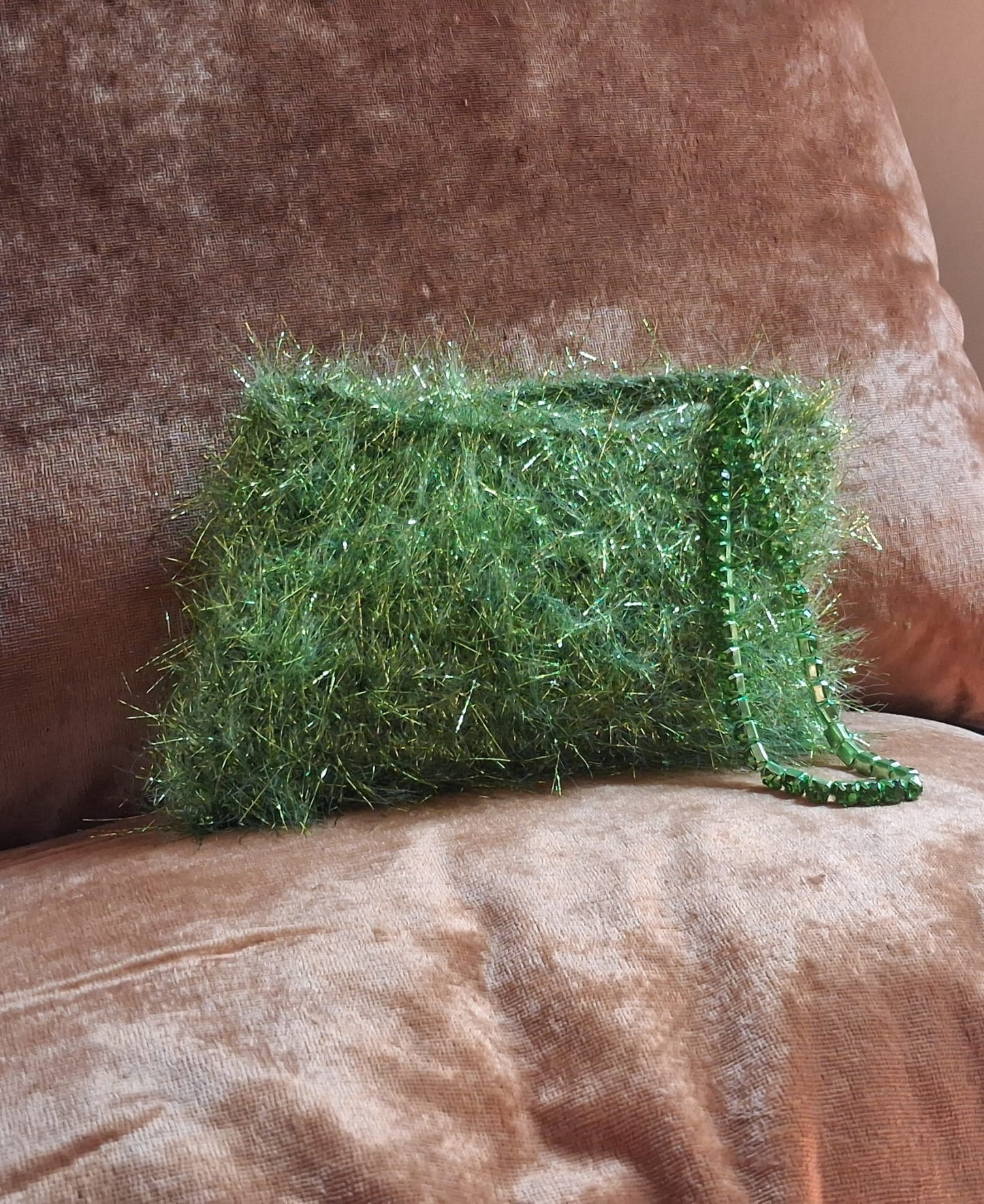 Mini Clutch with Green Rhinestone Handle - One-of-a-Kind