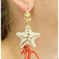Pendant earrings with Starfish and Mediterranean Coral