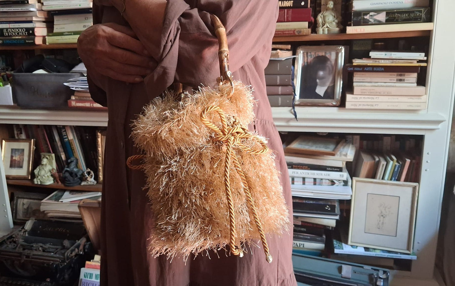 Gold Bamboo-Handled Bucket Bag - One-of-a-Kind