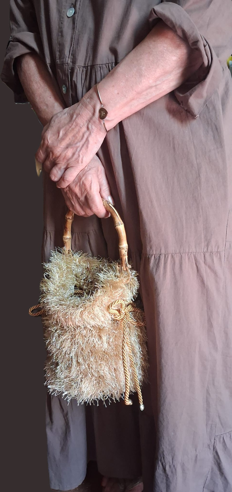Gold Bamboo-Handled Bucket Bag - One-of-a-Kind