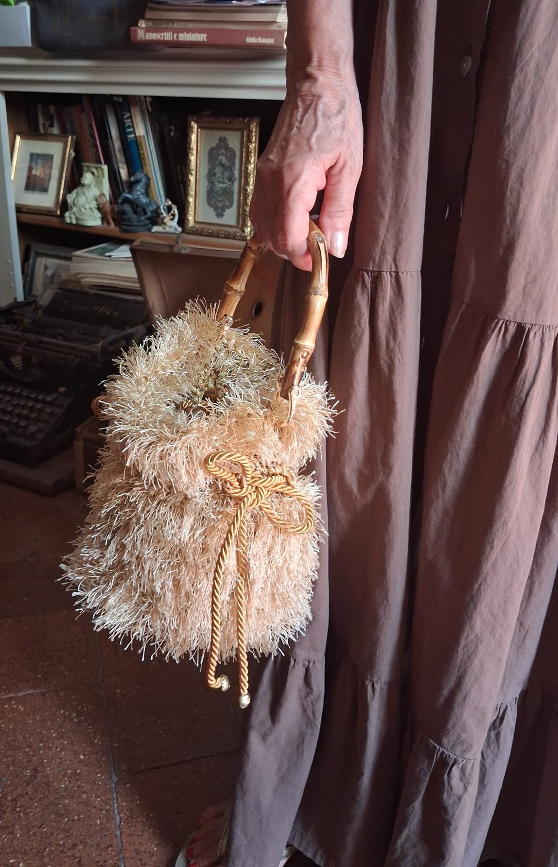 Gold Bamboo-Handled Bucket Bag - One-of-a-Kind