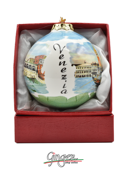 CHRISTMAS BALL Ceramic - Venice: Rialto Bridge and St. Mark's Square with Gondola