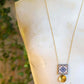Necklace with lapis lazuli stone, brass circle, brass chain and earrings with lapis lazuli stone