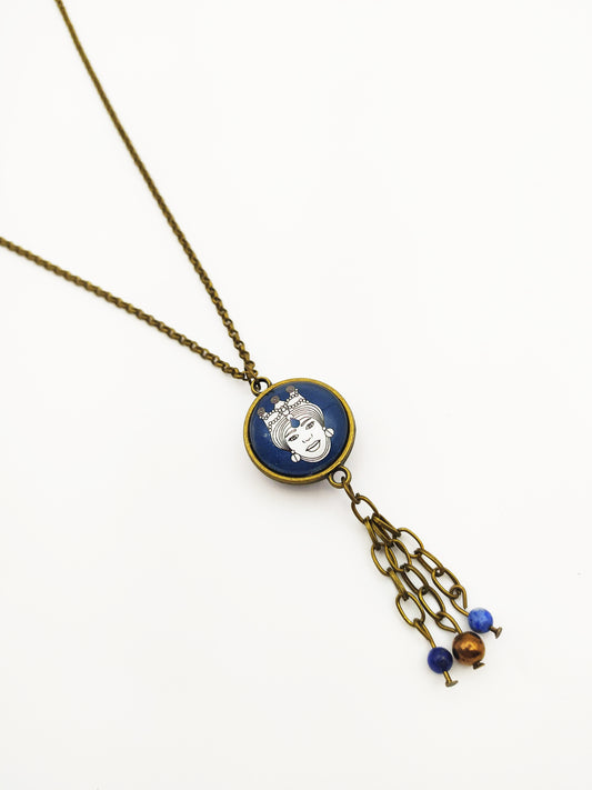 Double face blue necklace