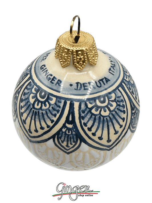 Deruta Ceramic Christmas Ball - BLUE LACE PEN - 40 mm