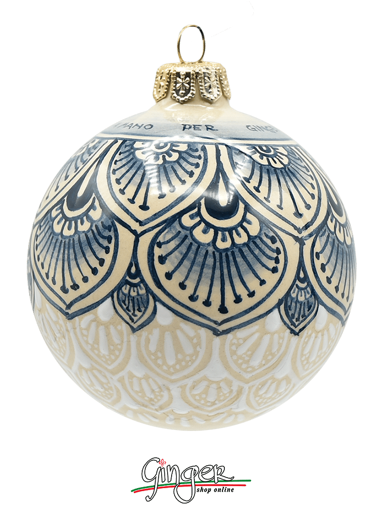 Deruta Ceramic Christmas Ball - BLUE LACE PEN - 80 mm