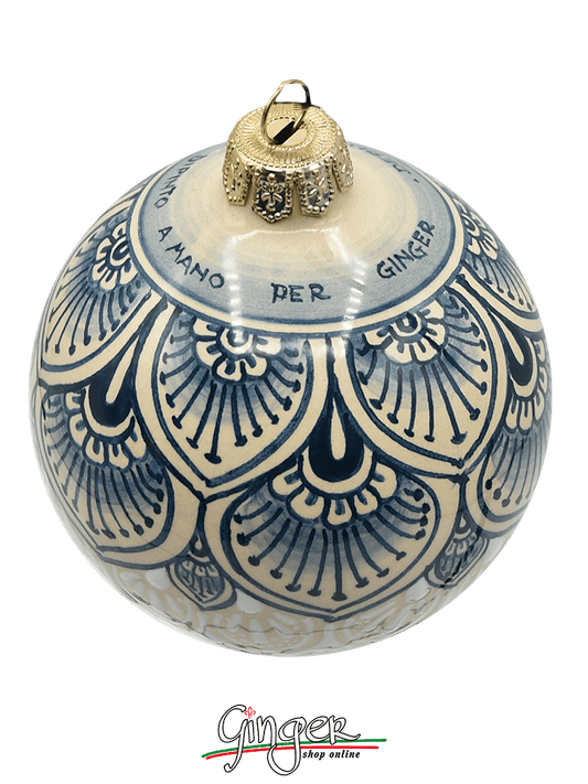 Deruta Ceramic Christmas Ball - BLUE LACE PEN - 80 mm